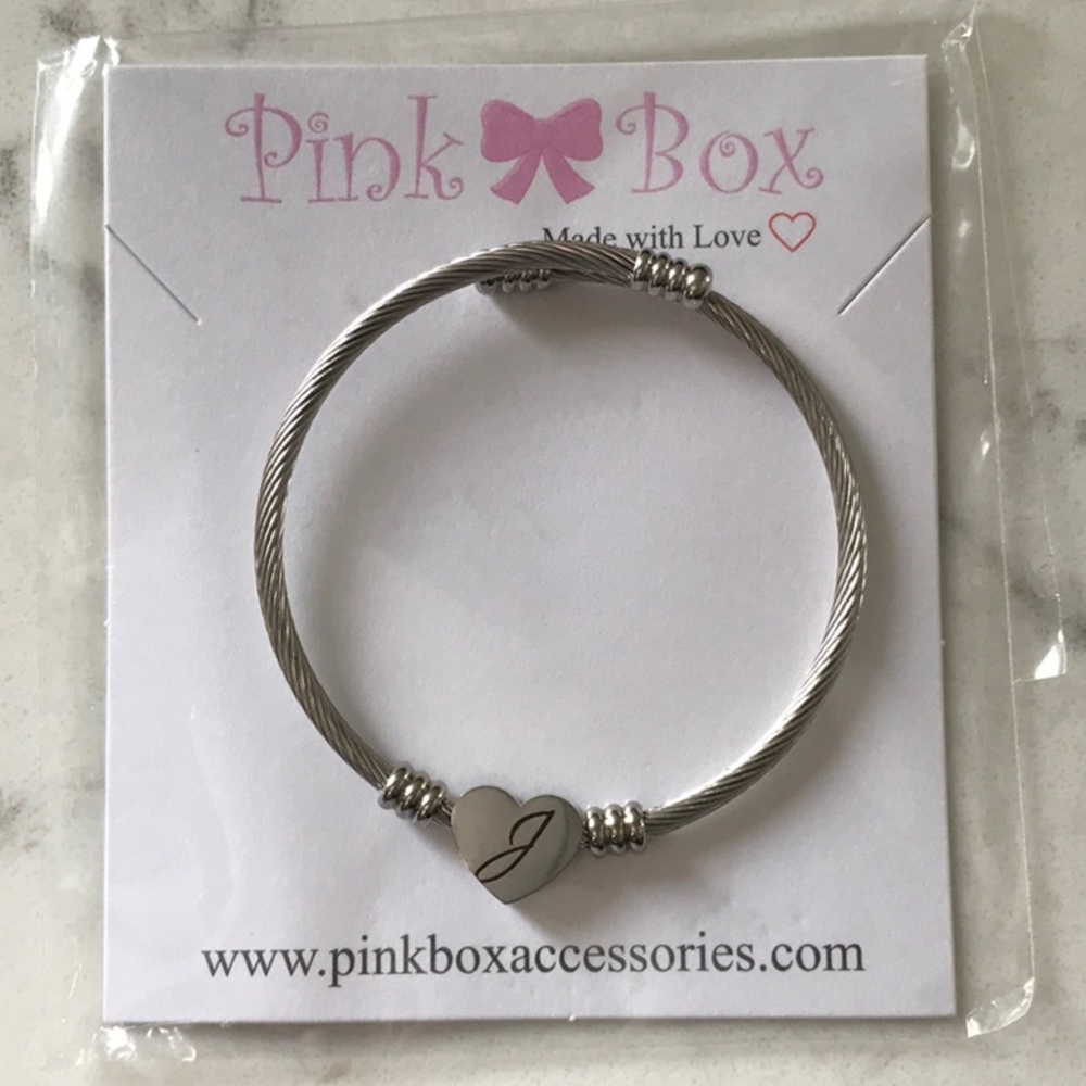 Pink accessories brand stainless steel initial heart bracelet